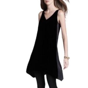 Eileen Fisher PP XS 2 Black Velvet Silk Blend V Neck Sleeveless Mini Shift Dress